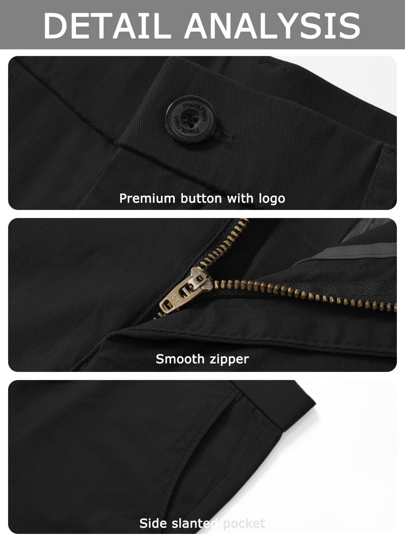 Plaid&Plain Men's Slim Fit Khaki Pants Men's Tapered Chino Pants 8801Black 30X34 - Image 3